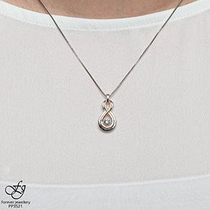 10K Rose Gold Silver Diamond Figure Eight Necklace