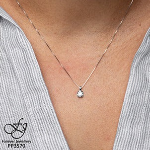 10K White Gold Tension Set Solitaire Diamond Necklace