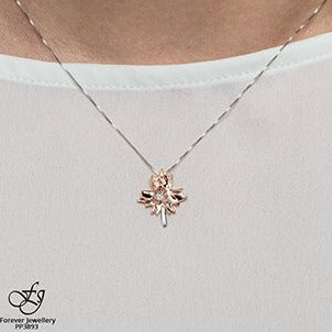 10K Rose Gold Diamond Maple Leaf Necklace