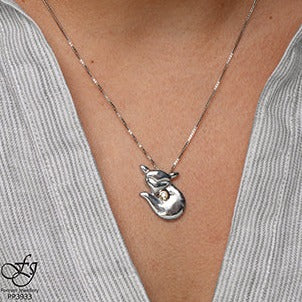10K Yellow Gold Silver Diamond Fox Necklace