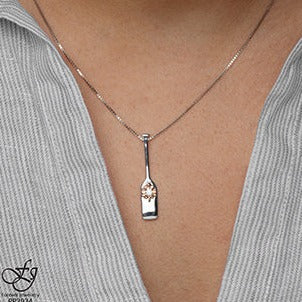 10K Rose Gold Silver Diamond Paddle Necklace