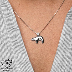 Sterling Silver Diamond Polar Bear Necklace