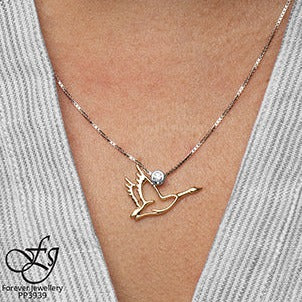 10K Yellow Gold Diamond Goose Necklace
