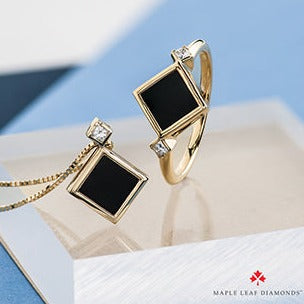 Yellow Gold Onyx & Diamond Neckalce