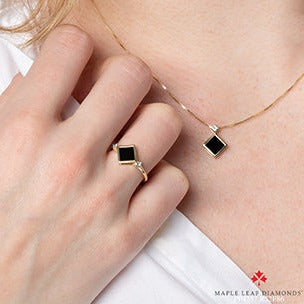 Yellow Gold Onyx & Diamond Neckalce