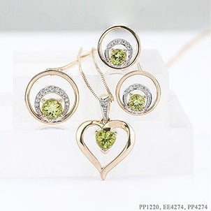 10K Yellow Gold Peridot & Diamond Circle Necklace