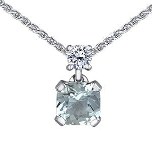 14K White Gold Aquamarine Diamond Necklace
