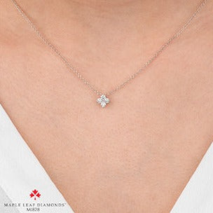 14K White Gold Maple Leaf Diamond Necklace