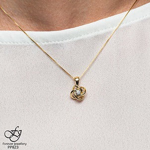10K Yellow Gold Diamond Love Knot Necklace