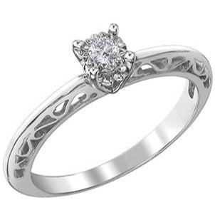 10K White Gold Diamond Ring with Filigree