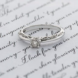 10K White Gold Diamond Ring with Filigree