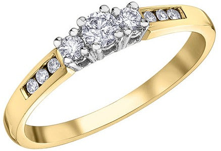 14K Yellow Gold Past Present Future Diamond Ring