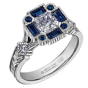 18K White Gold Palladium Sapphire & Diamond Ring