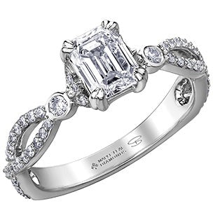 18K White Gold Palladium Emerald Cut Diamond Ring