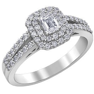 18K White Gold Palladium Emerald Cut Diamond Ring