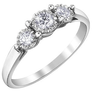 10K White Gold Three Stone Diamond Ring
