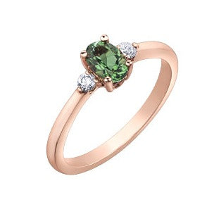 14K Rose Gold Green Sapphire & Diamond Ring