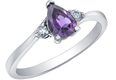 10K White Gold Amethyst Diamond Ring