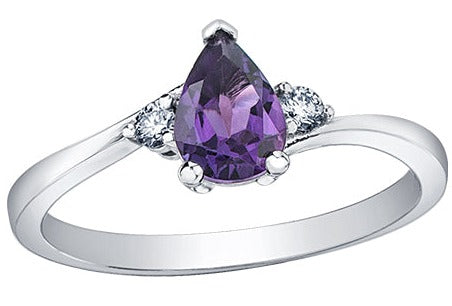 10K White Gold Amethyst Diamond Ring