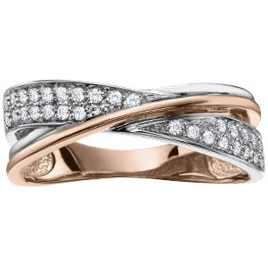 10K Two Tone Crisscross Diamond Ring