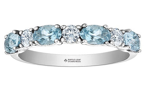 White Gold Aquamarine Maple Leaf Diamond Ring