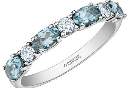 White Gold Aquamarine Maple Leaf Diamond Ring