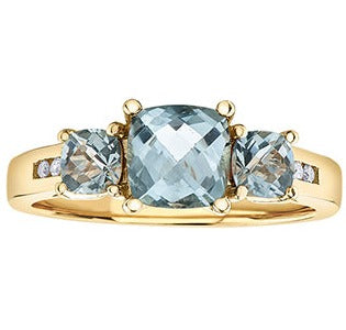 Yellow Gold Cushion Cut Aquamarine Ring