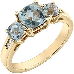 Yellow Gold Cushion Cut Aquamarine Ring