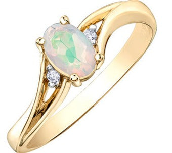 10K Yellow Gold Opal Diamond Ring