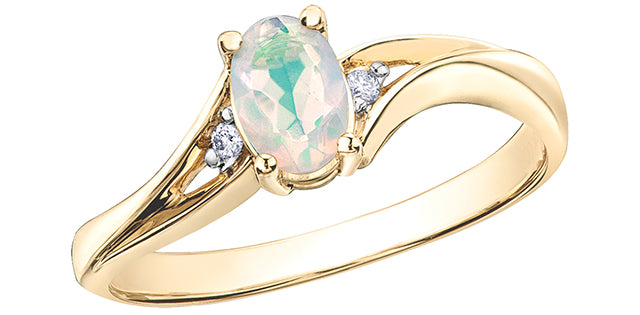 10K Yellow Gold Opal Diamond Ring