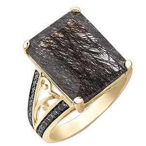 10K Yellow Gold Quartz & Diamond Ring
