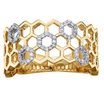 10K Yellow Gold Wide Band Honeycomb Ring
