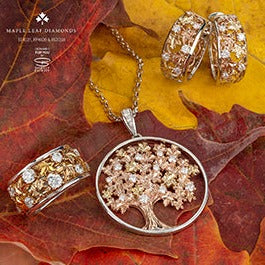 14K Tri-Colored Gold Diamond Ring with Maple Leaf Design