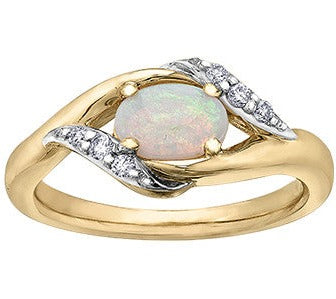 10K Two Tone Diamond Opal Ring