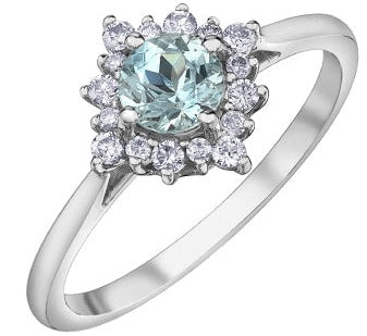 10K White Gold Aquamarine Diamond Ring