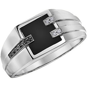 10K White Gold Diamond Onyx Ring