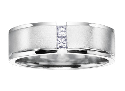 White Gold Beveled Princess Cut Band