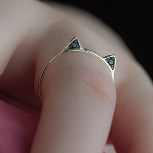 10K Yellow Gold Diamond Cat Ear Ring