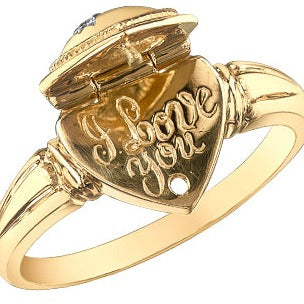 10K Yellow Gold Diamond Heart Locket Ring