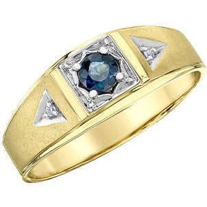 10K Yellow Gold Diamond & Sapphire Men's Ring