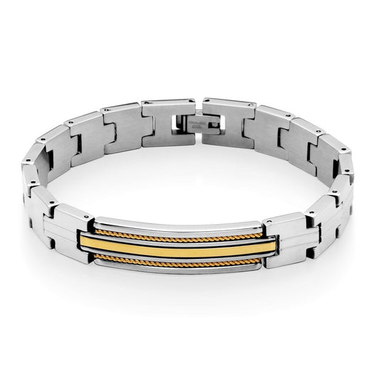 Stainless Steel Gold Ion Plated Textured ID Bracelet