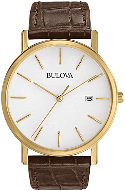 Bulova Brown Leather and Gold Tone Watch