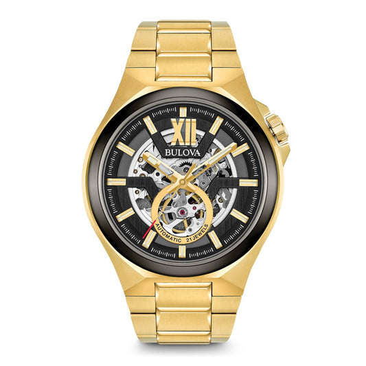 Bulova Gold Tone Exposed Mechanism Watch