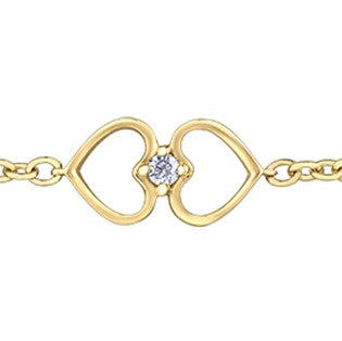 10K Yellow Gold Diamond Heart Bracelet
