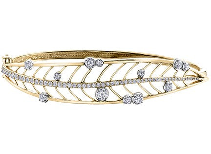 14K Gold Diamond Leaf Bangle