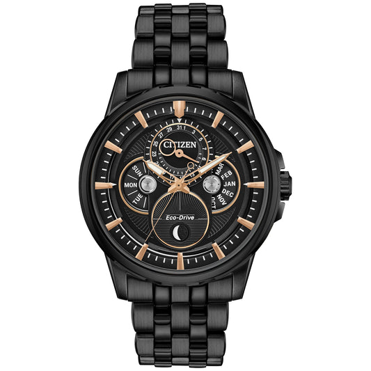 Citizen Eco Drive Black Calendrier Stainless Steel Watch