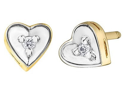 10K Yellow Gold Diamond Heart Earrings