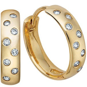 10K Yellow Gold Bezel Set Diamond Huggies