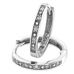 10K White Gold Diamond Hoop Earrings