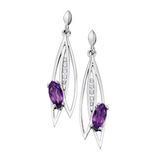10K Amethyst & Diamond Dangle Earrings